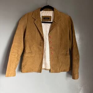 Vintage SWANN Women's XS Tan Brown Leather Button Down Jacket 90's Retro Career